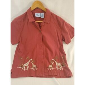 Jane Ashley Petite Women Embroidered Shirt Size PM Giraffes